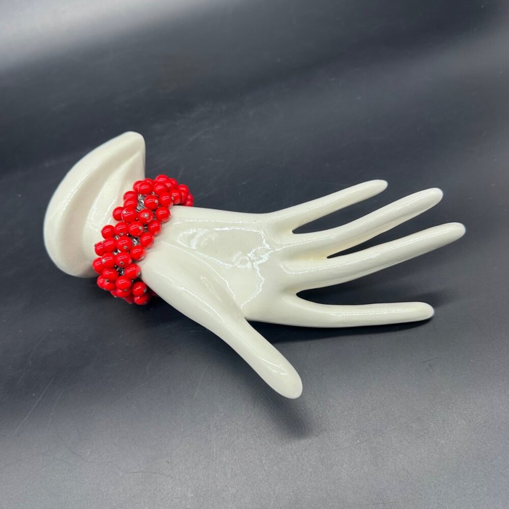 Vintage Red Beaded Stretch Bracelet Japan Jingle Jangle Statement Mid Century
